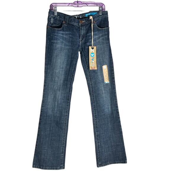 Womens Roxy Malibu Baby Bell Fit Blue Boho Chic Denim Jeans 9 NWT - Picture 1 of 6
